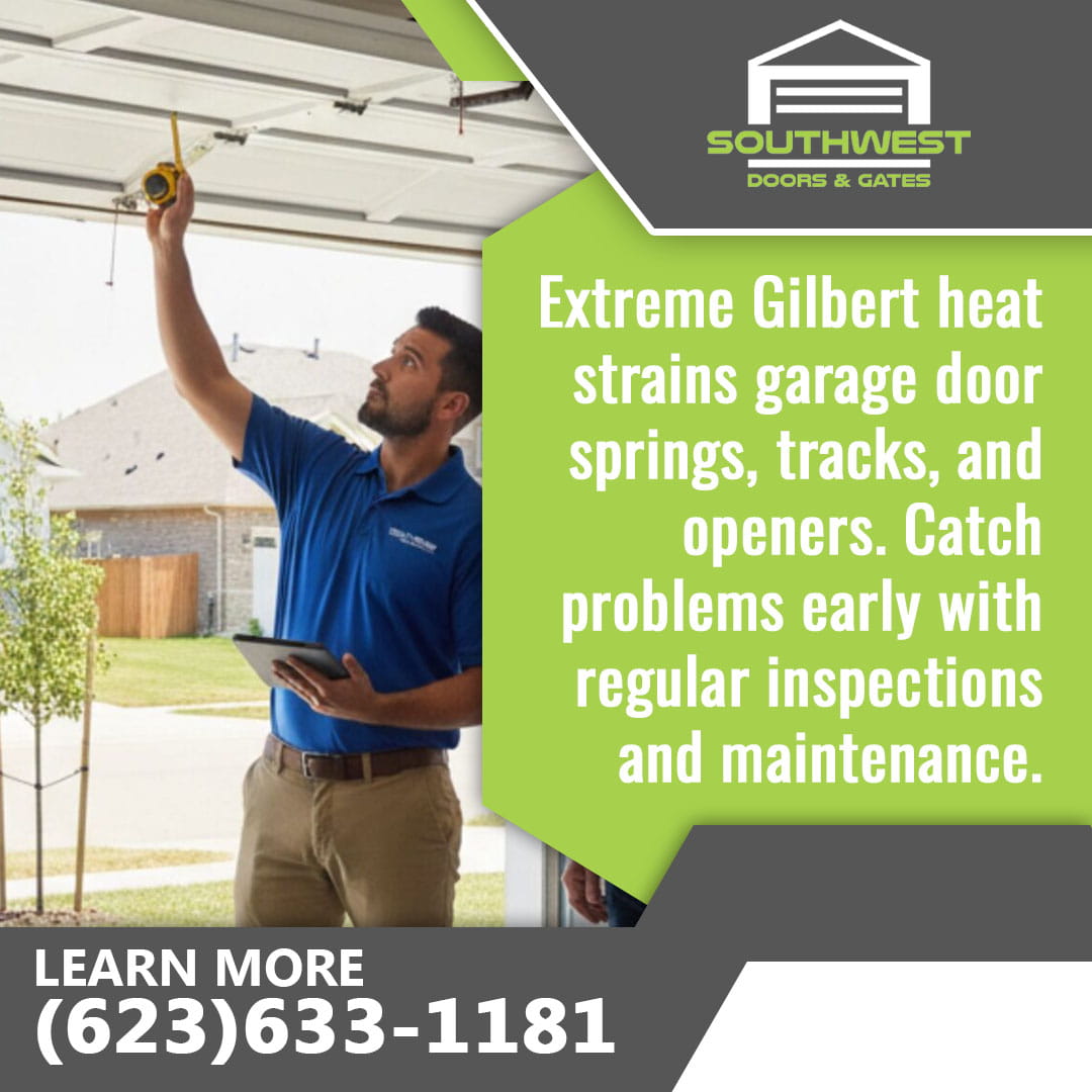 Technician inspecting garage door springs and opener system in residential garage