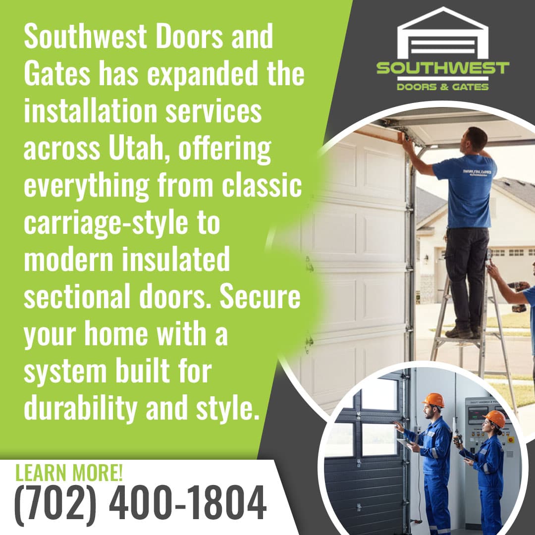 Technicians installing a garage door system in a residential garage