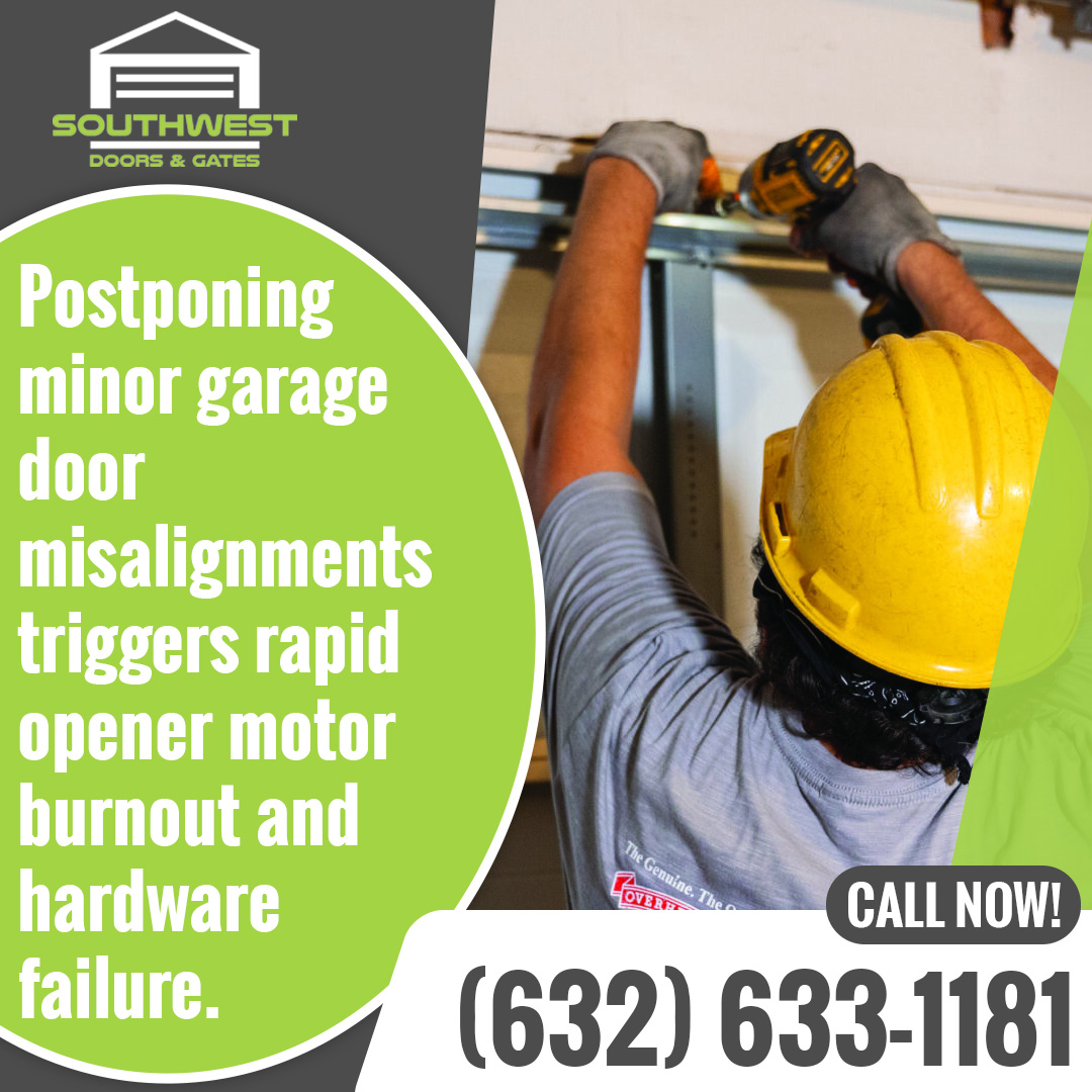 Technician repairing garage door track alignment