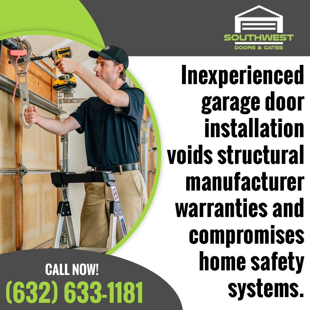 Technician installing garage door with power tool