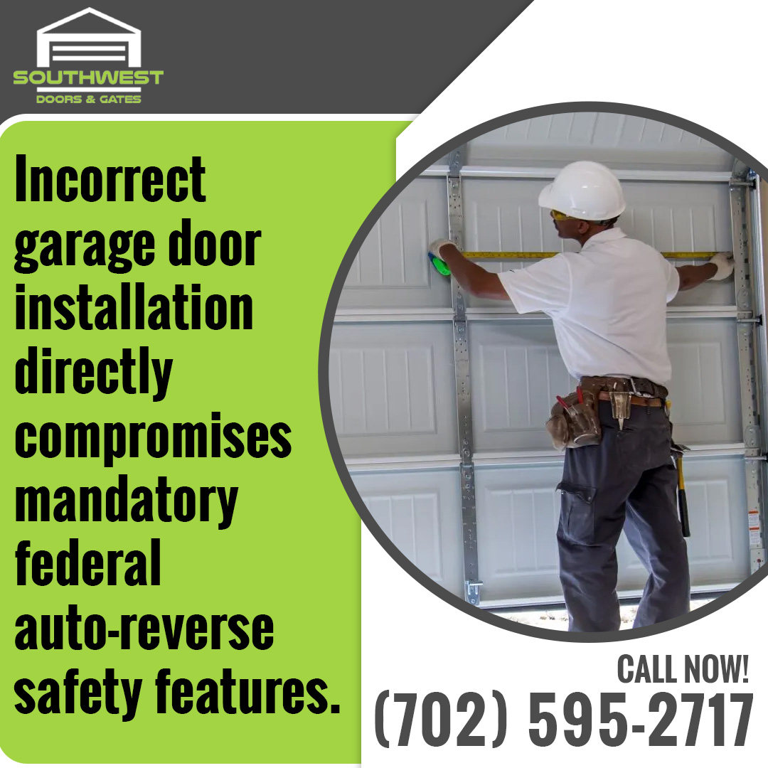 Installation technician wearing a hard hat and tool belt measuring a residential garage door panel with a tape measure.