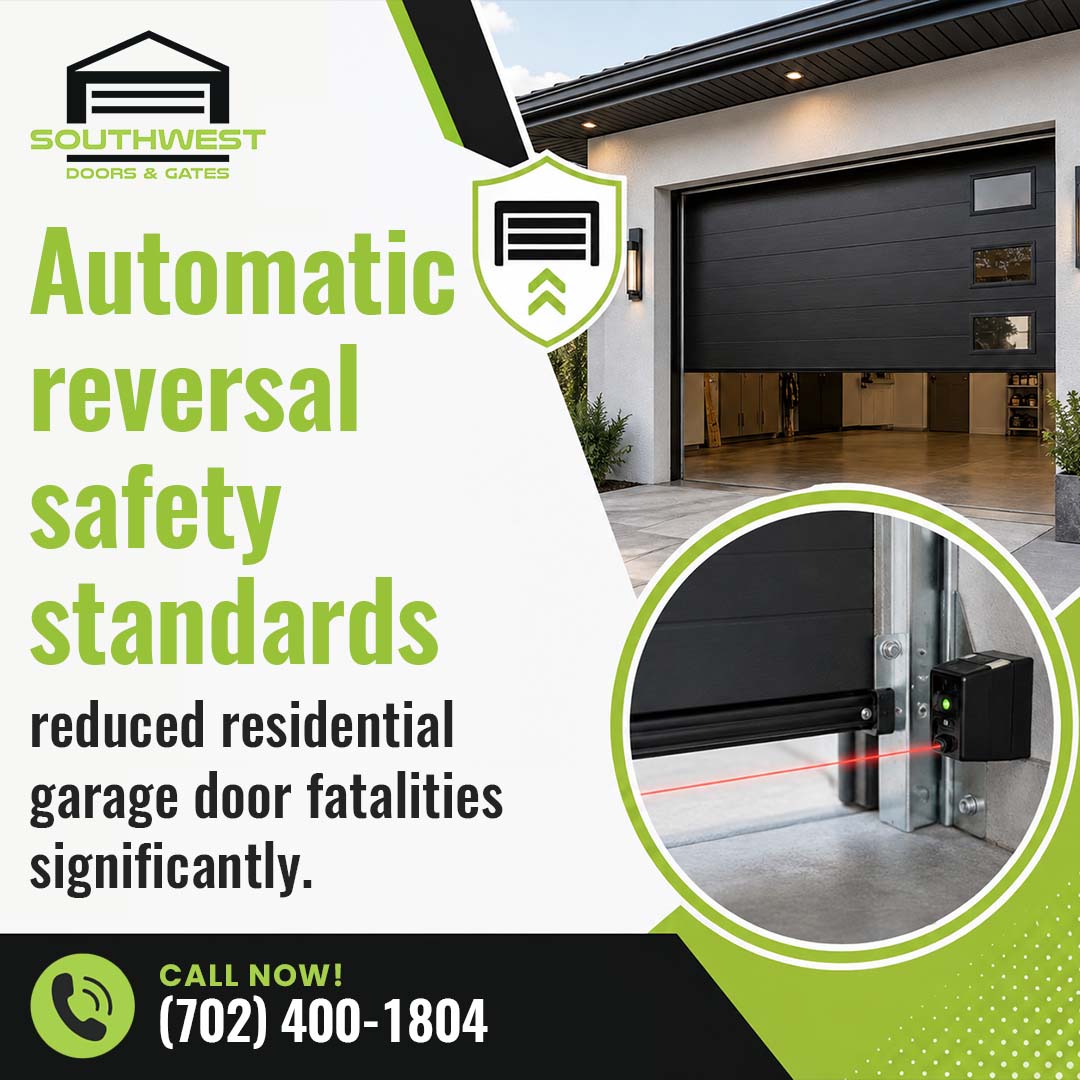 Modern residential dark garage door opening with a circular inset focusing on a garage door safety sensor projecting a red infrared beam near the floor.